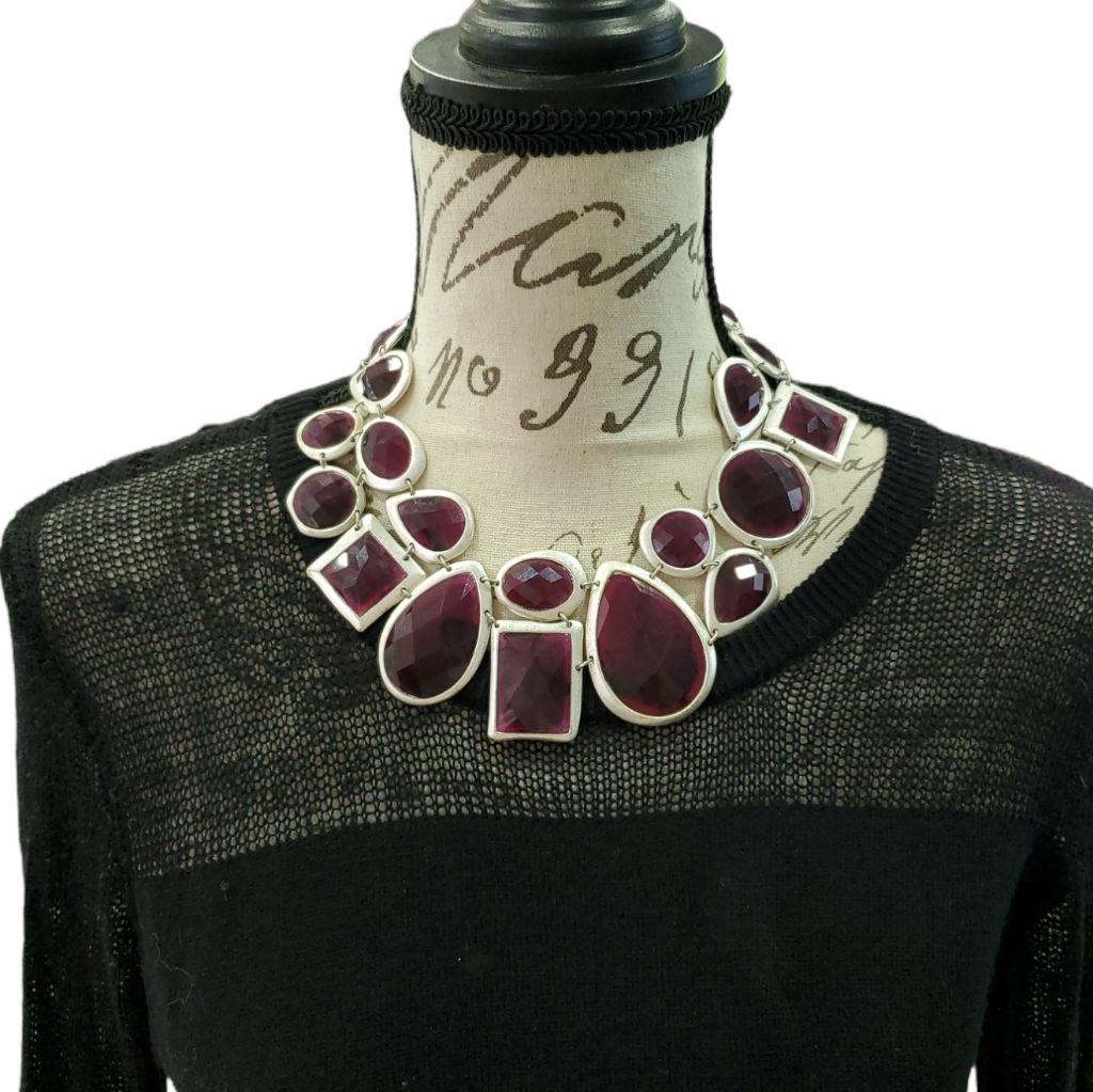 Stunning Silver And Purple Chunky Statement Necklace #1469